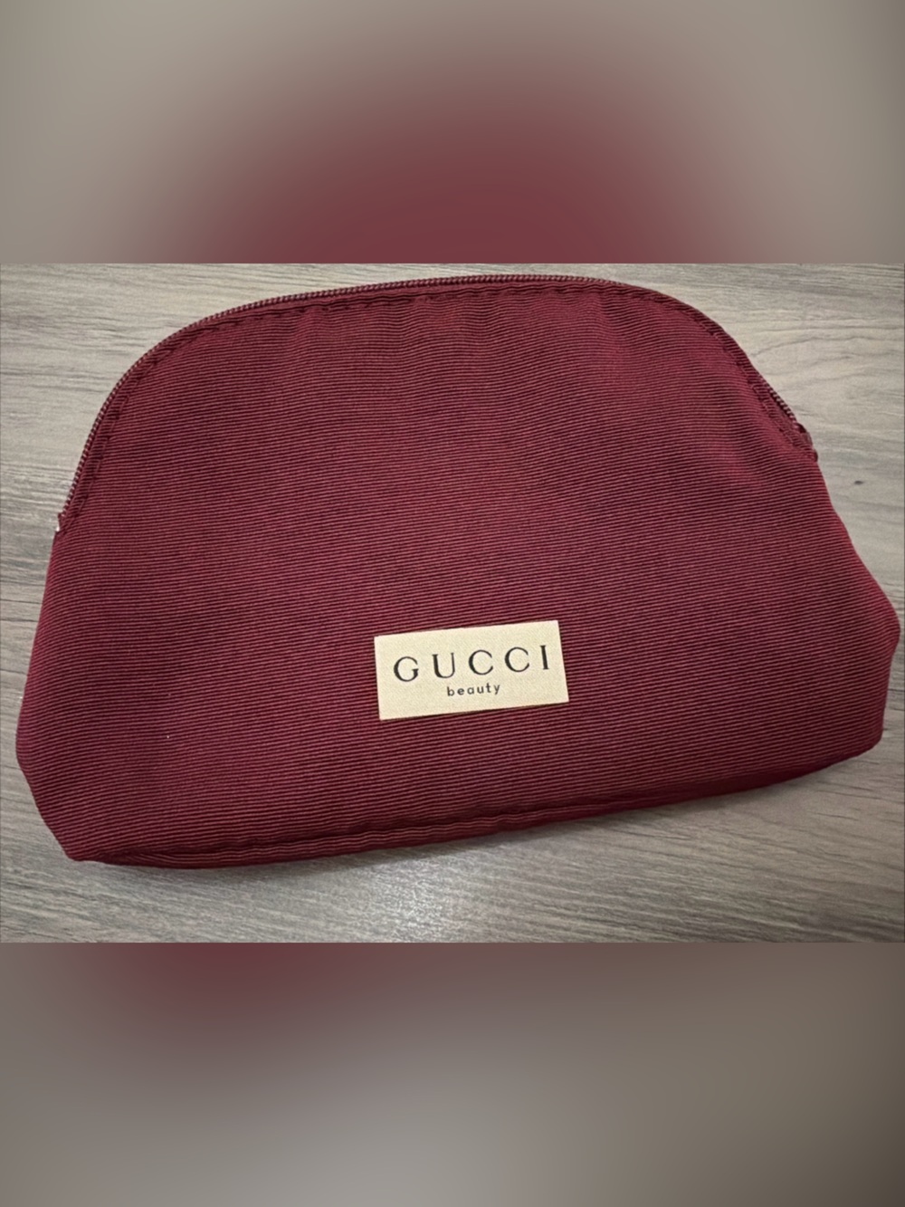 Gucci Beauty Maroon Zip Pouch 7.5” Great